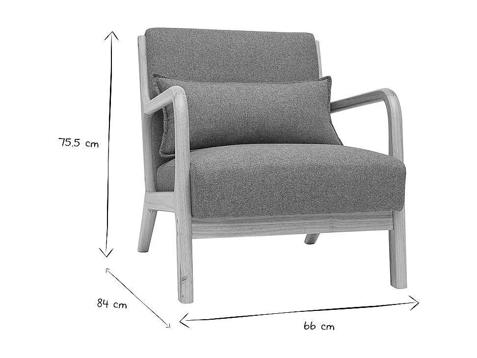 Skandinavischer Sessel aus graugrünem Stoff mit Samteffekt und hellem Massivholz DERRY