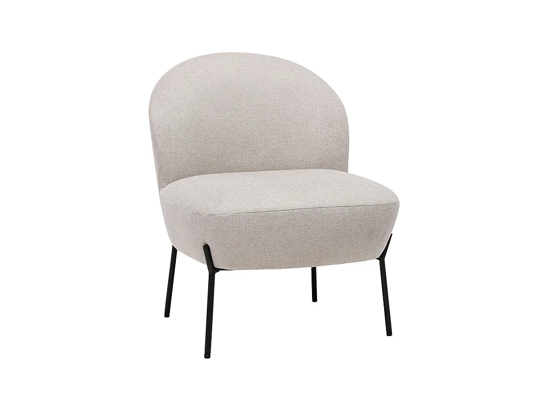 Sillón de tejido efecto aterciopelado texturizado beige y metal negro BELEY