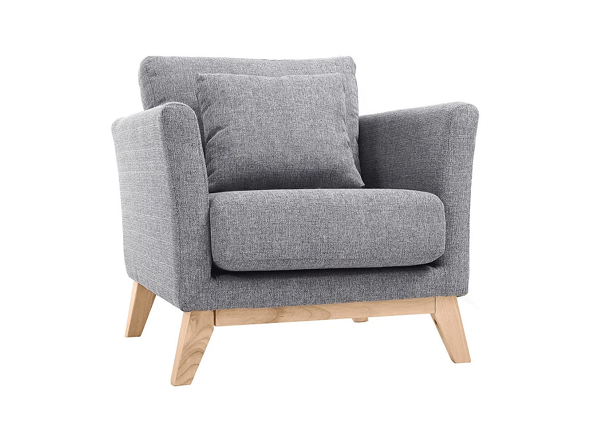 Fauteuil scandinave déhoussable en tissu gris clair et bois clair OSLO