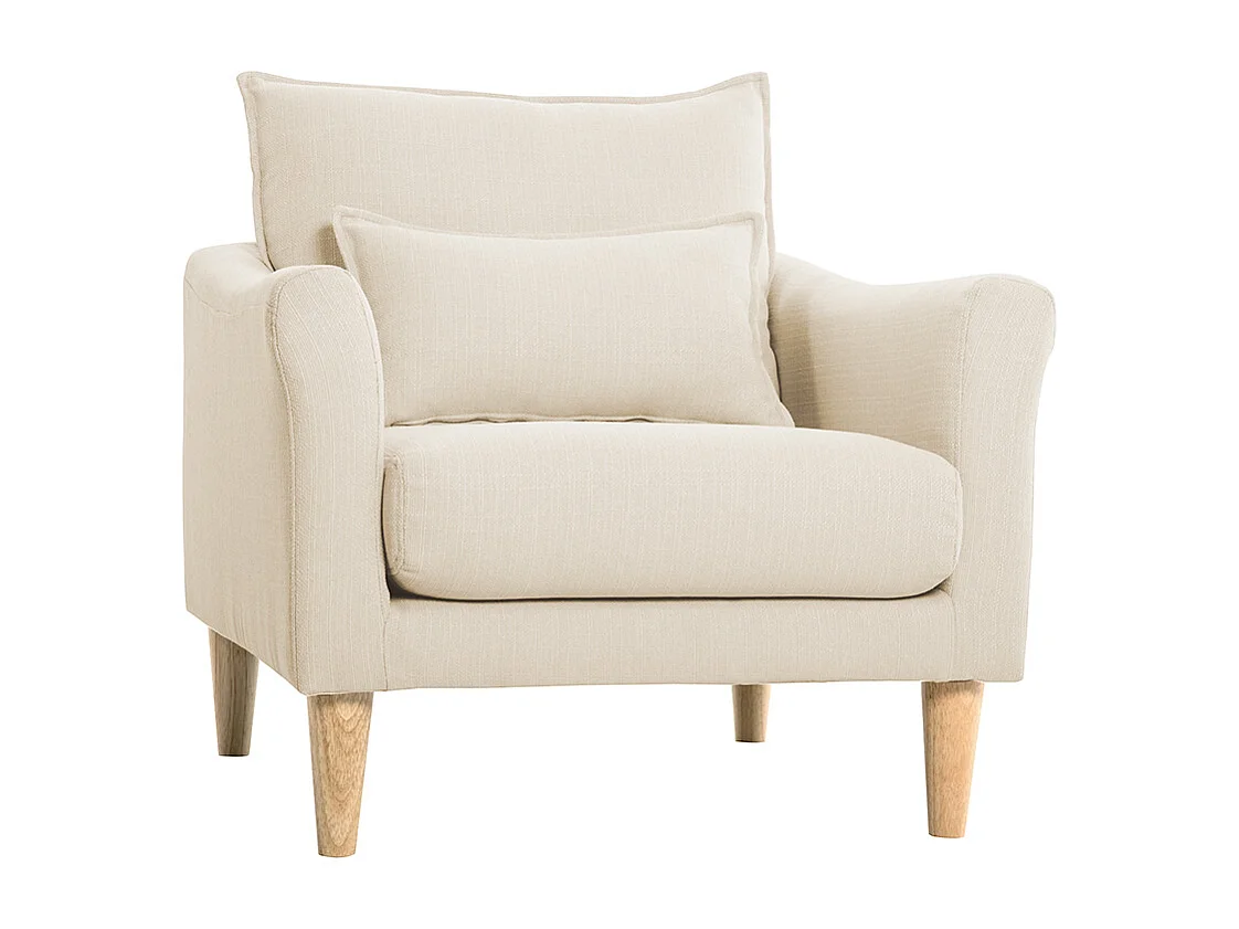 Sillón nórdico de tela beige y madera de caucho maciza KATE