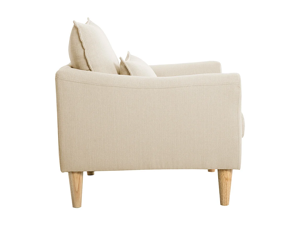 Sillón nórdico de tela beige y madera de caucho maciza KATE