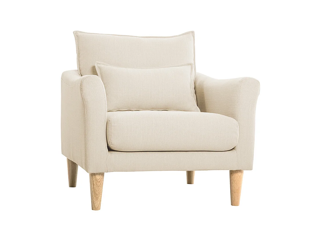 Fauteuil scandinave en tissu beige et bois clair KATE