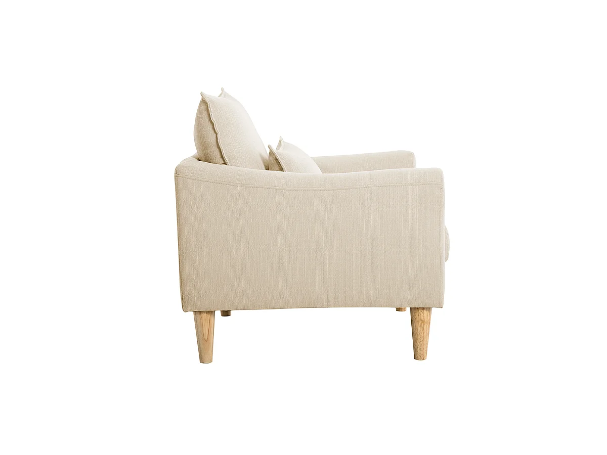 Sillón nórdico de tela beige y madera de caucho maciza KATE