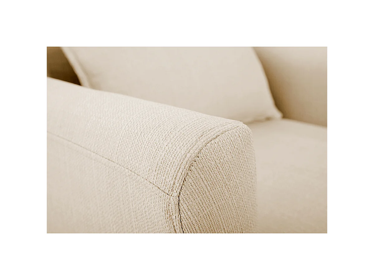 Sillón nórdico de tela beige y madera de caucho maciza KATE