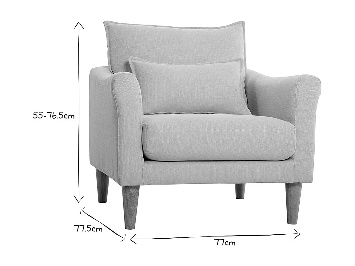 Sillón nórdico de tela beige y madera de caucho maciza KATE