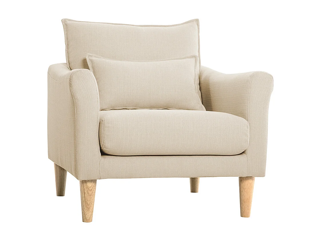 Sillón nórdico de tela beige y madera de caucho maciza KATE