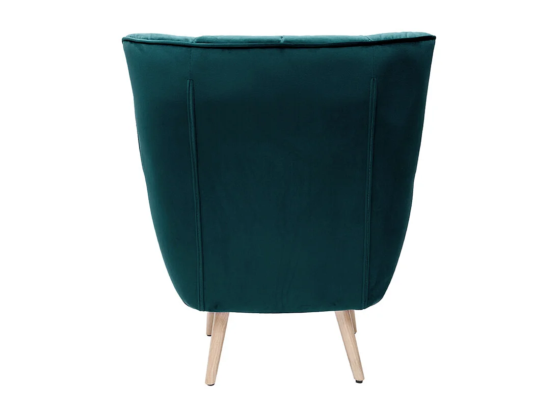 Sillón nórdico efecto terciopelo azul petróleo y madera AVERY