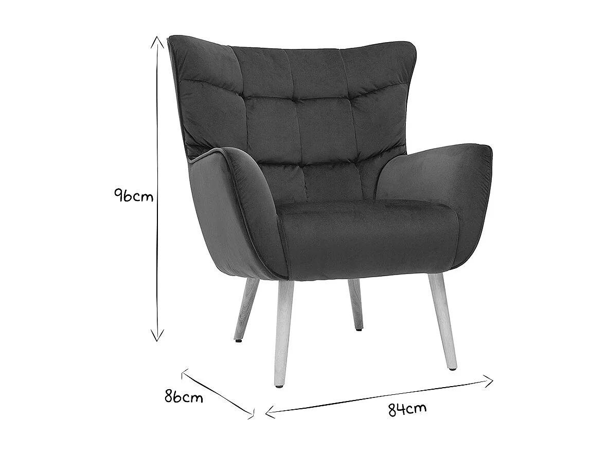 Sillón nórdico efecto terciopelo azul petróleo y madera AVERY