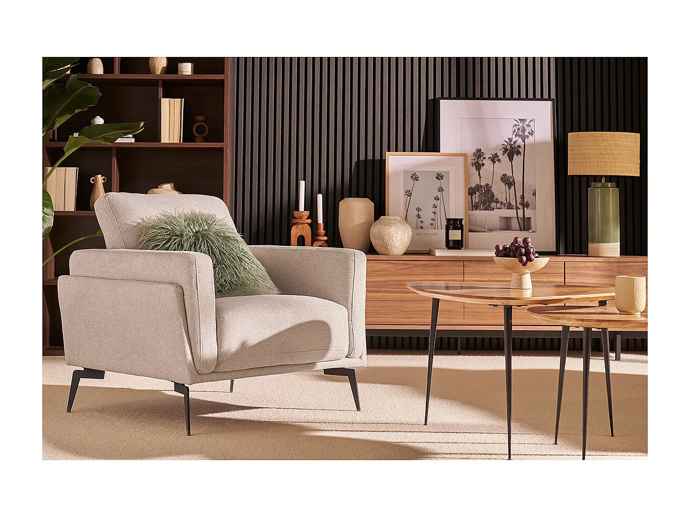 Sillón de tejido efecto aterciopelado texturizado gris MOSCO