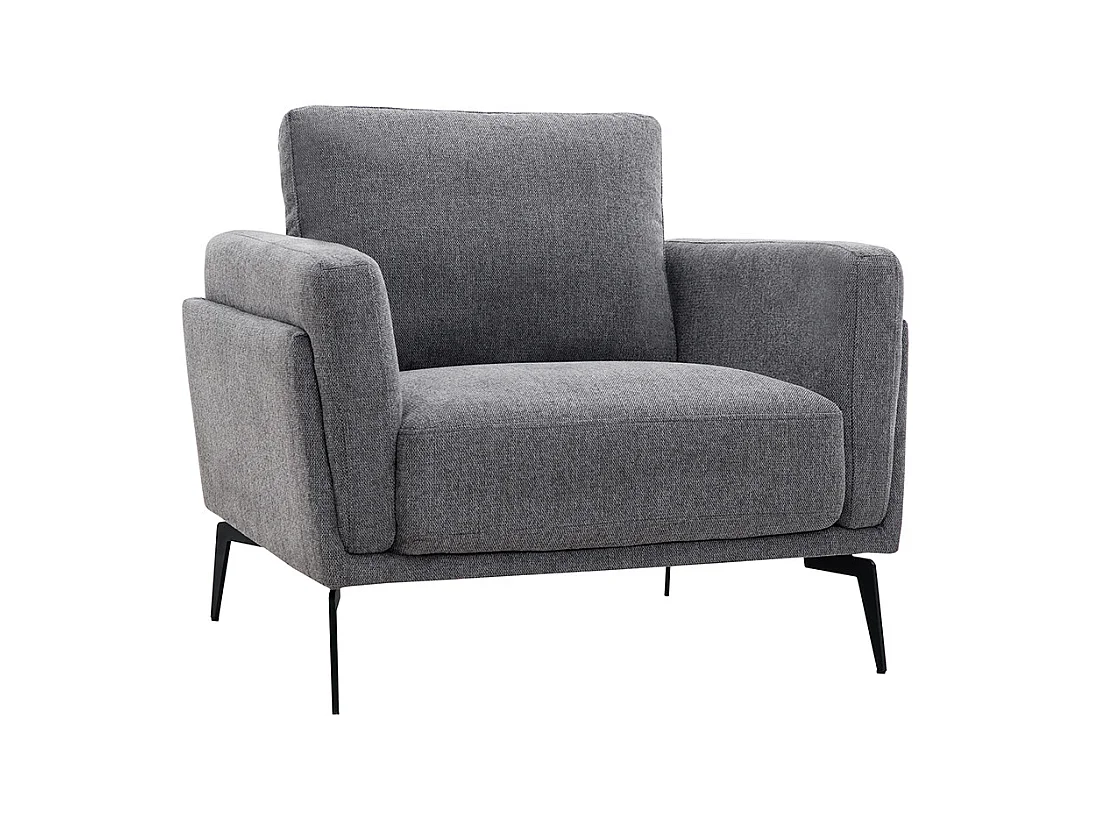 Fauteuil design en tissu effet velours texturé gris et métal noir MOSCO