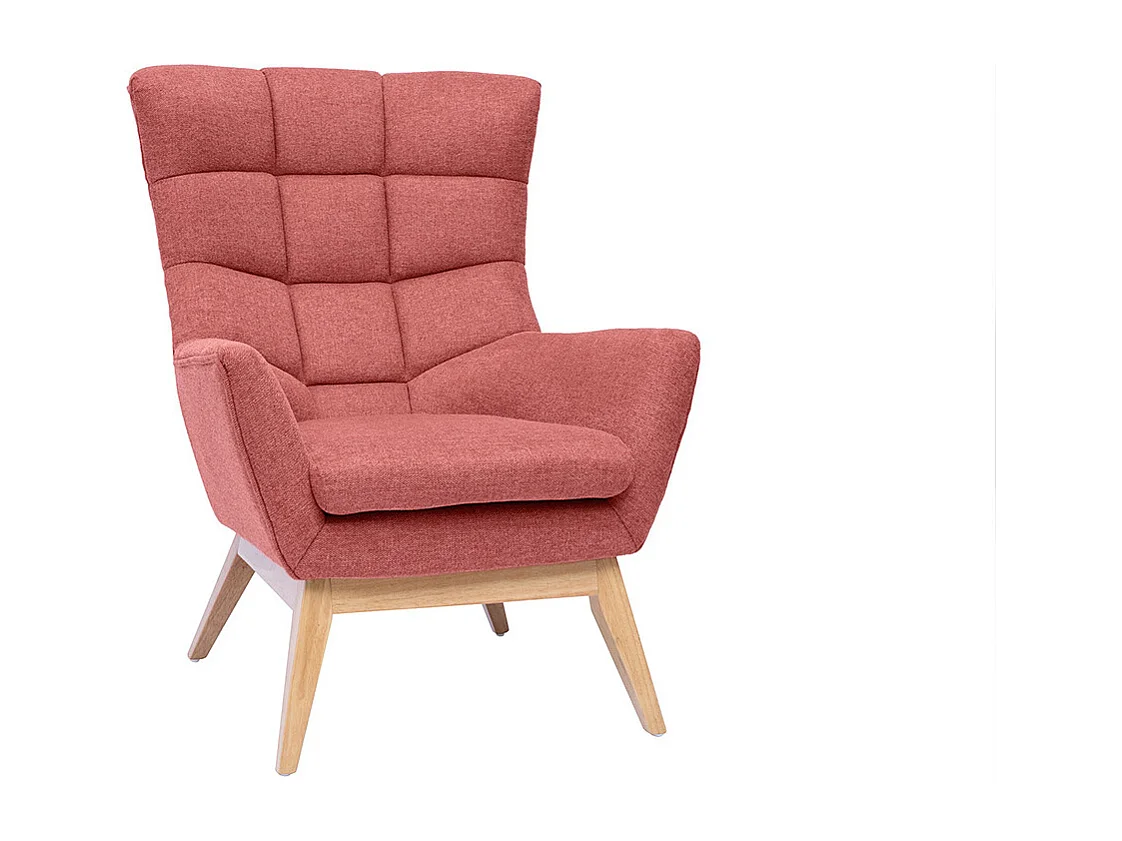 Sillón nórdico con tejido efecto aterciopelado texturizado color terracota y madera BRODY