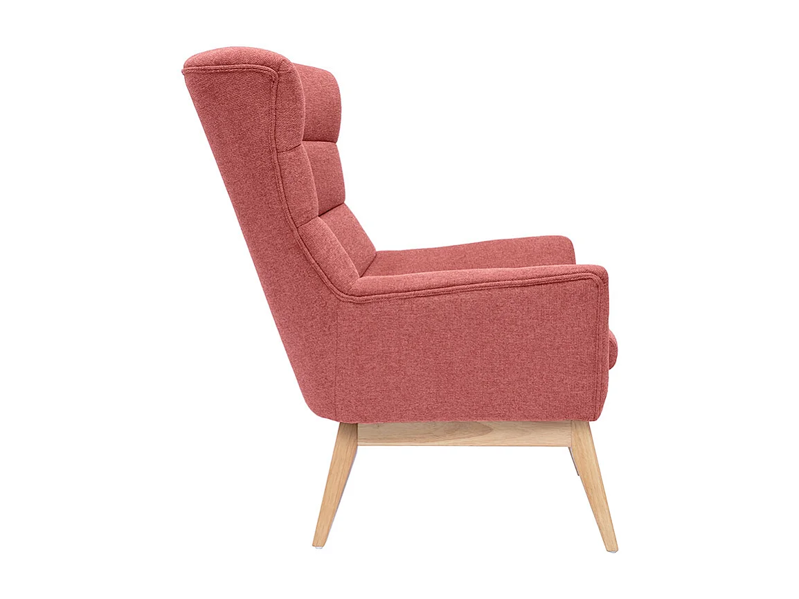 Sillón nórdico con tejido efecto aterciopelado texturizado color terracota y madera BRODY