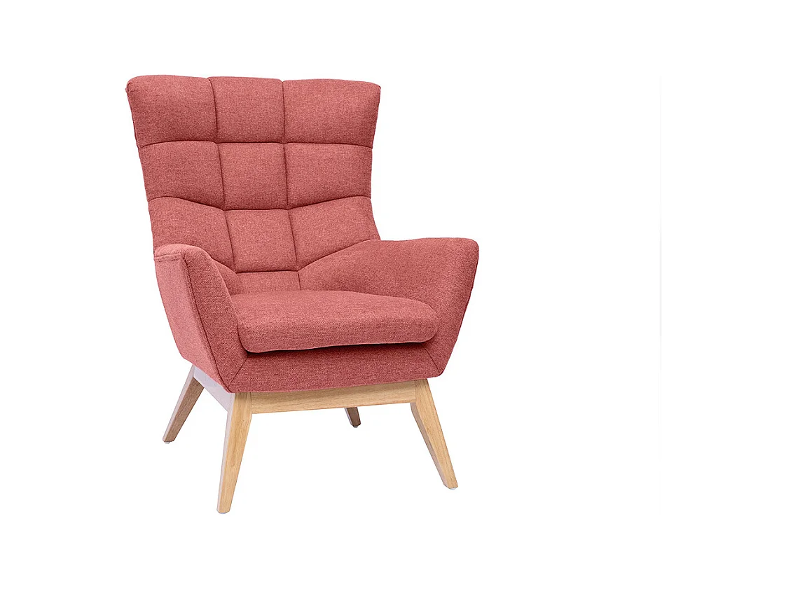 Fauteuil scandinave en tissu effet velours texturé terracotta et bois clair BRODY