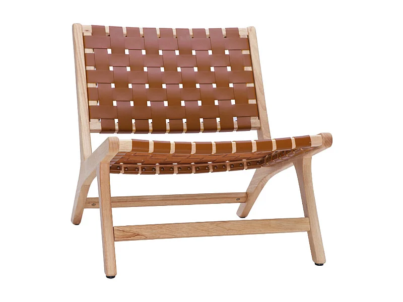 Sillón étnico de madera con correas tejidas marrones BONDI