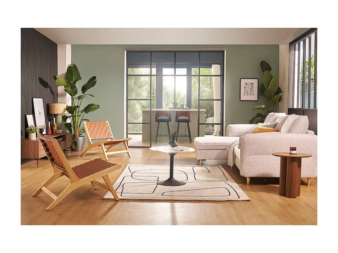 Sessel aus Holz mit geflochtenen Riemen in Braun BONDI