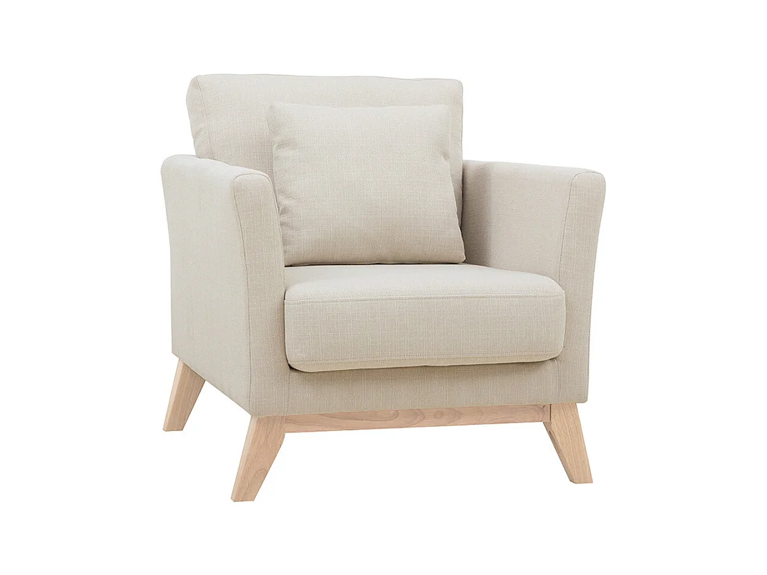 Fauteuil scandinave déhoussable en tissu beige et bois clair OSLO