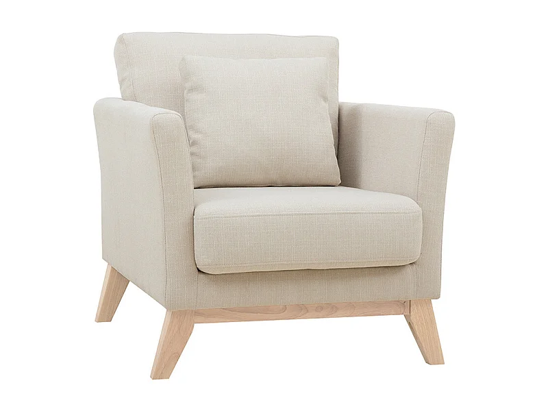 Fauteuil scandinave déhoussable en tissu beige et bois clair OSLO