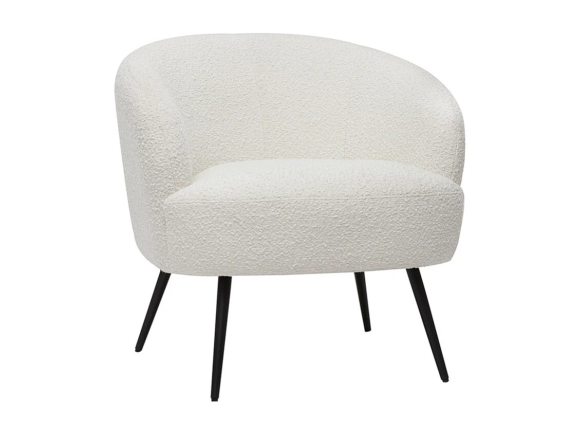 Fauteuil design en tissu effet laine bouclée blanc cassé et métal noir MAGGIE