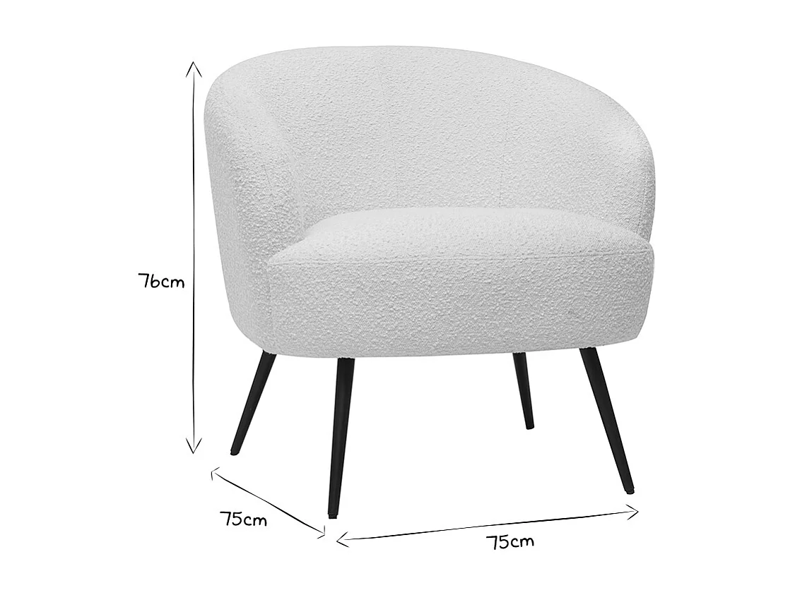 Fauteuil design en tissu effet laine bouclée blanc cassé et métal noir MAGGIE