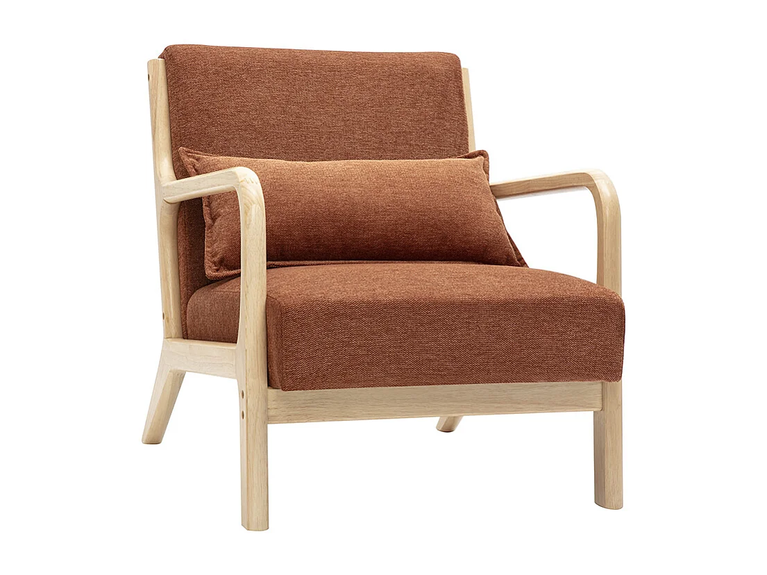 Skandinavischer Sessel aus rostbraunem Stoff mit Samteffekt und hellem Massivholz DERRY