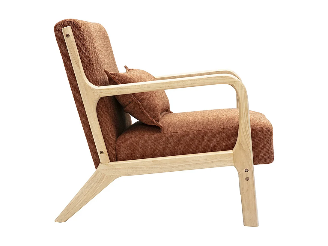 Skandinavischer Sessel aus rostbraunem Stoff mit Samteffekt und hellem Massivholz DERRY