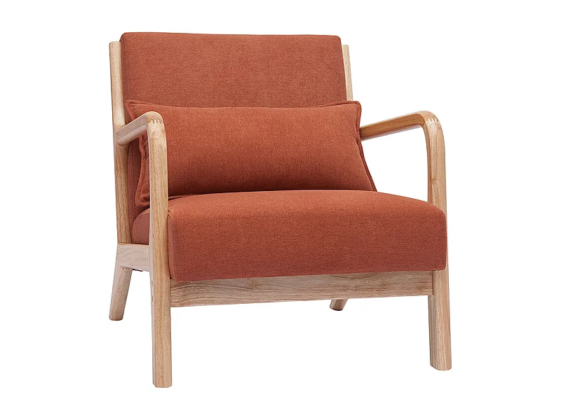 Sillón nórdico de tejido efecto aterciopelado terracota y madera clara maciza DERRY