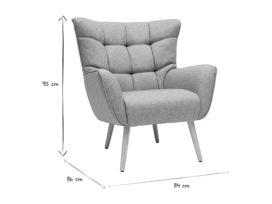 Sillón nórdico en tejido gris claro y madera AVERY