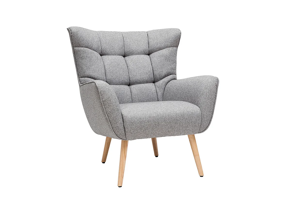 Fauteuil scandinave en tissu gris clair et bois clair AVERY