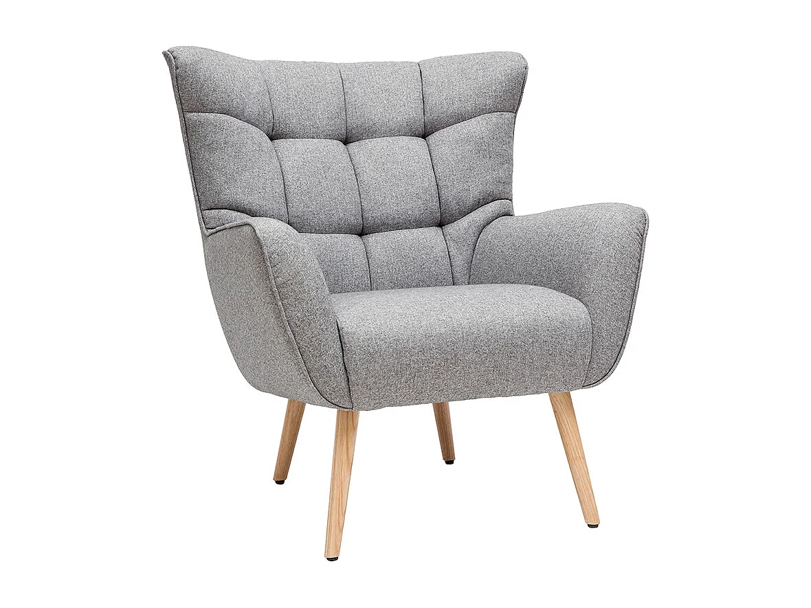 Sillón nórdico en tejido gris claro y madera AVERY