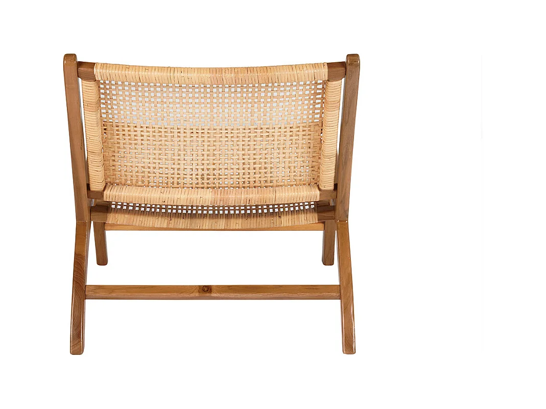 Fauteuil ethnique en bois teck massif et cannage en rotin naturel HAMMA