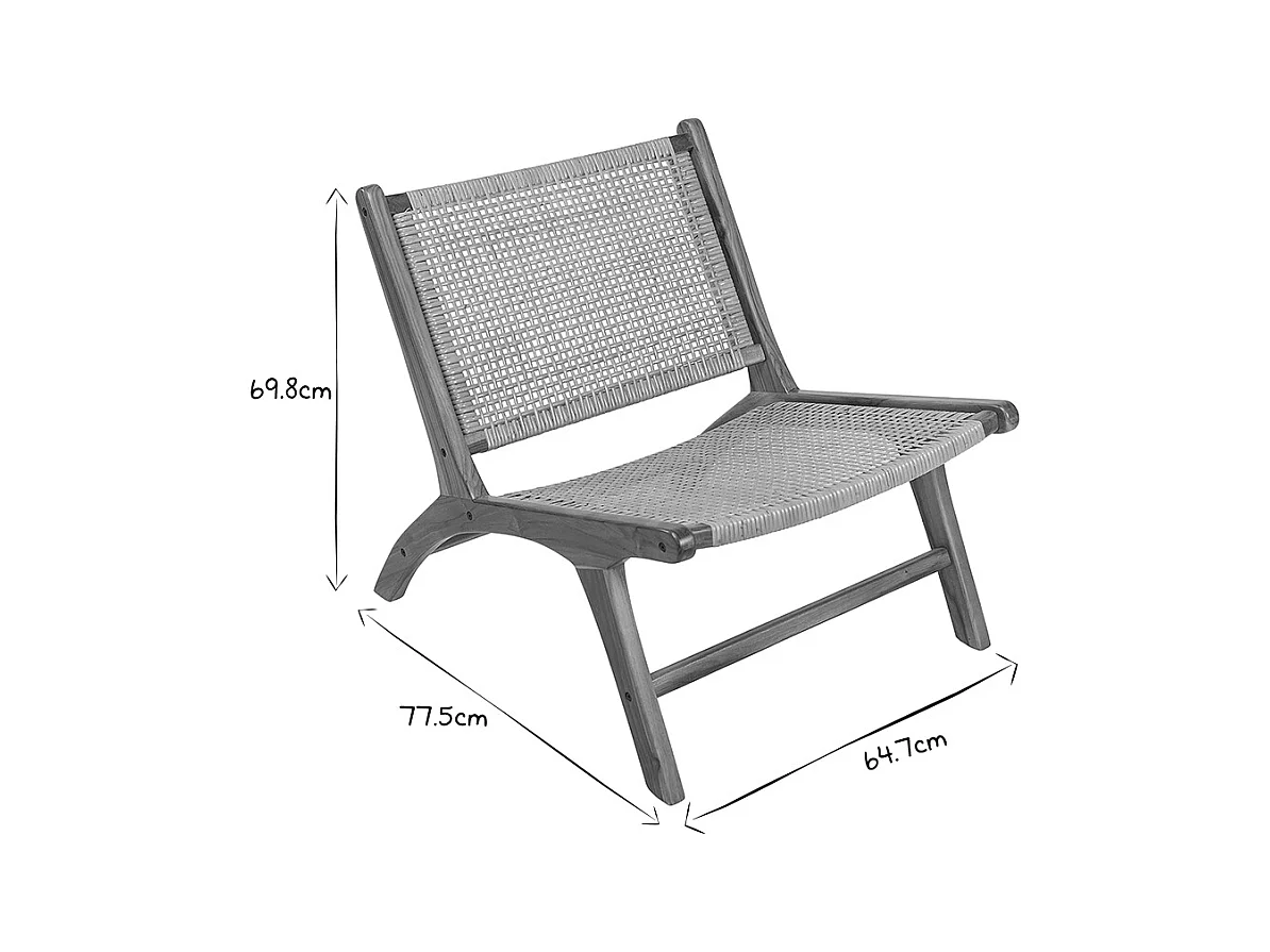 Fauteuil ethnique en bois teck massif et cannage en rotin naturel HAMMA