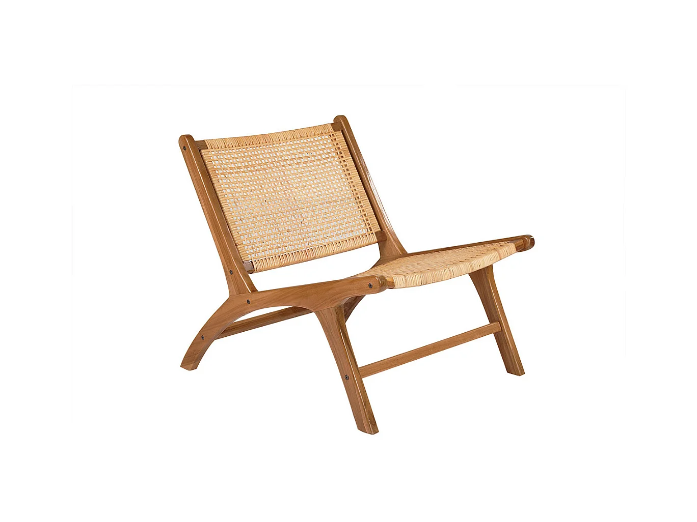 Fauteuil ethnique en bois teck massif et cannage en rotin naturel HAMMA