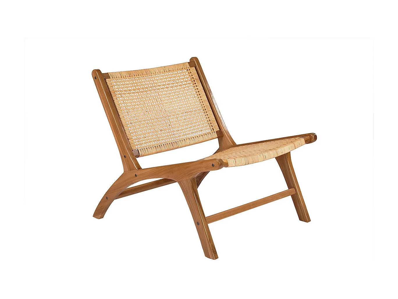 Fauteuil ethnique en bois teck massif et cannage en rotin naturel HAMMA