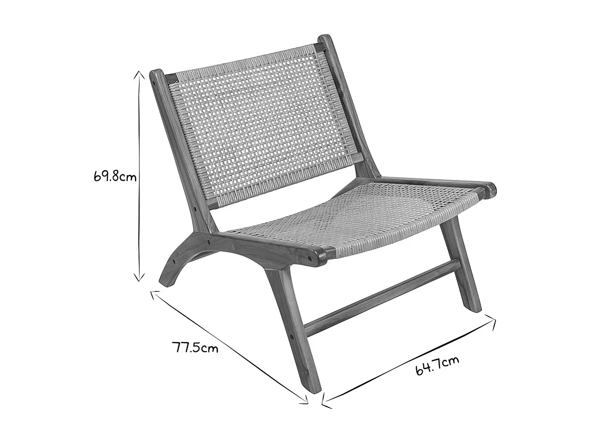 Fauteuil ethnique en bois teck massif et cannage en rotin naturel HAMMA