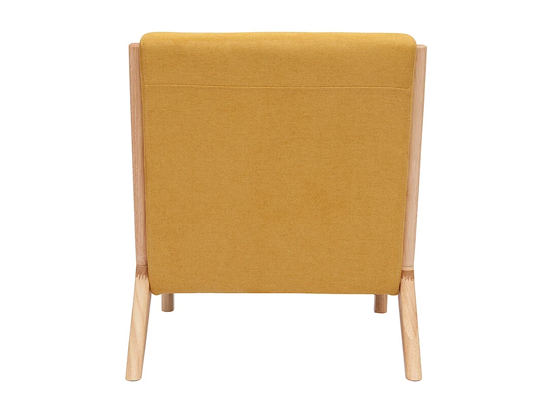 Sillón nórdico de tejido efecto aterciopelado amarillo mostaza y madera clara maciza DERRY