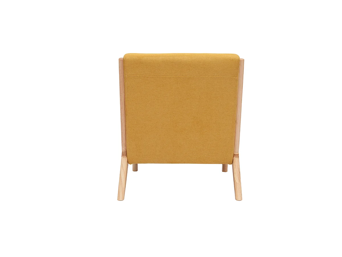 Sillón nórdico de tejido efecto aterciopelado amarillo mostaza y madera clara maciza DERRY