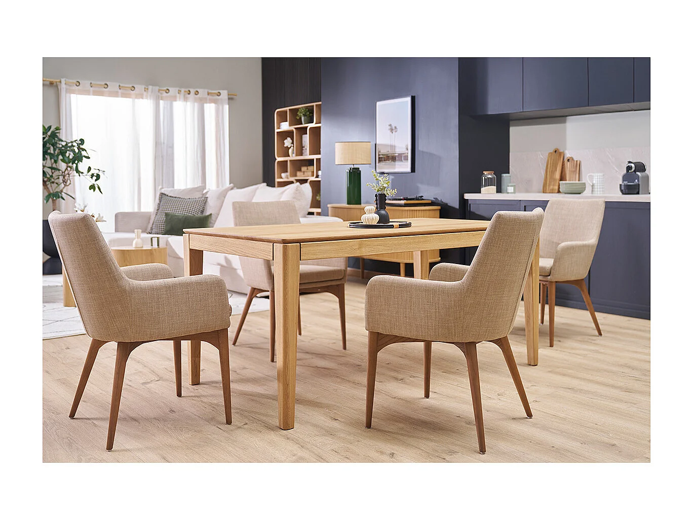Chaises en tissu beige et bois foncé (lot de 2) SHANA