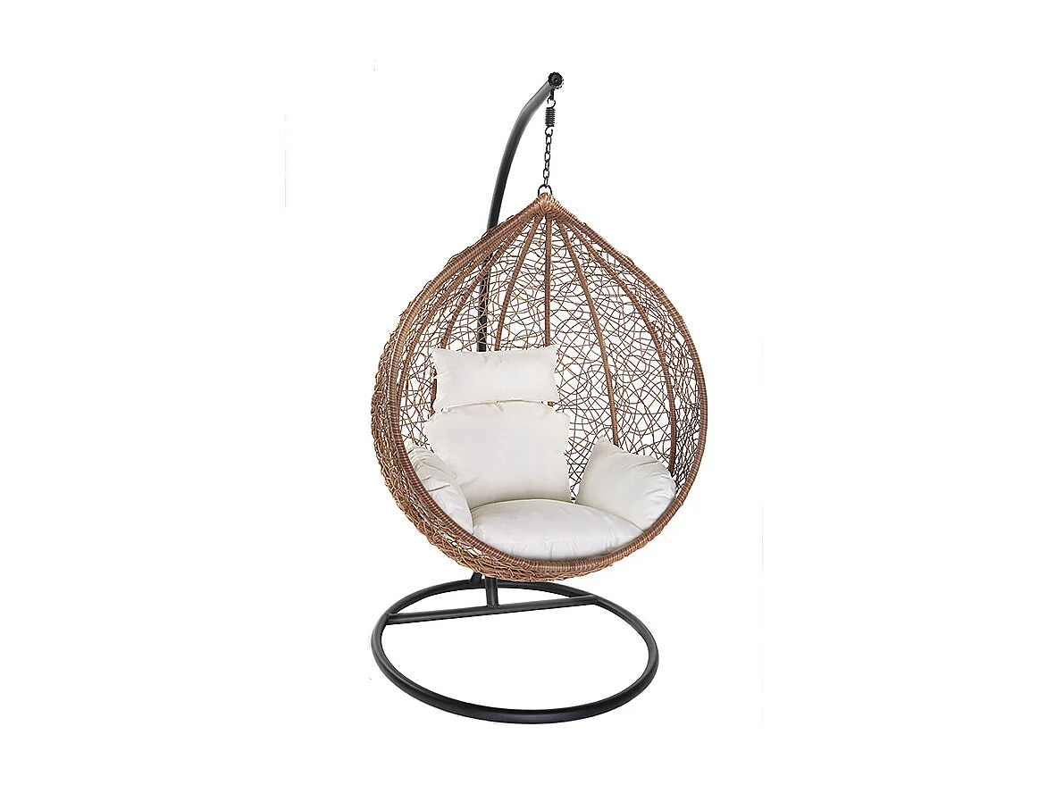 Fauteuil suspendu rotin sur pied en résine et métal noir MOJO