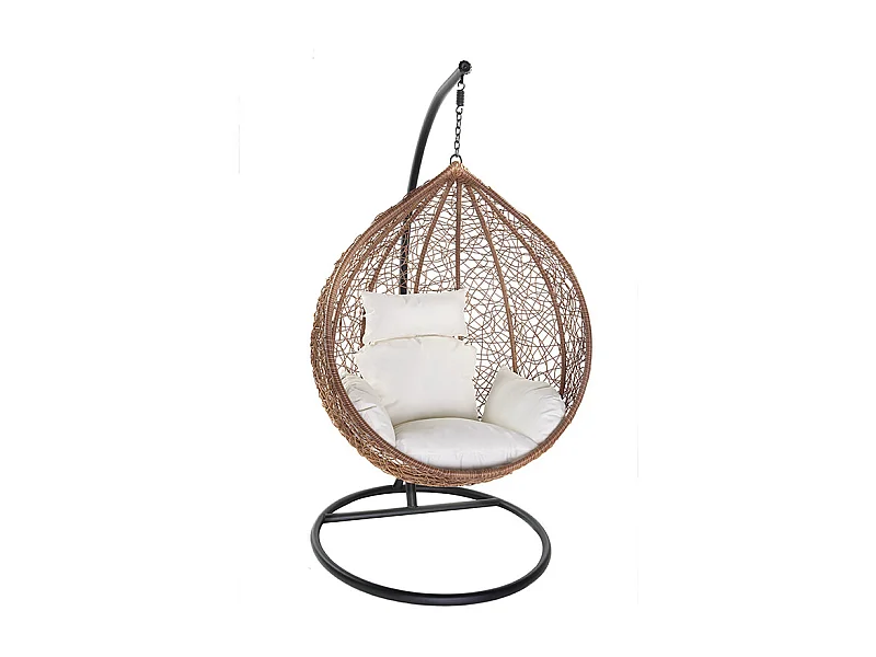 Fauteuil suspendu rotin sur pied en résine et métal noir MOJO