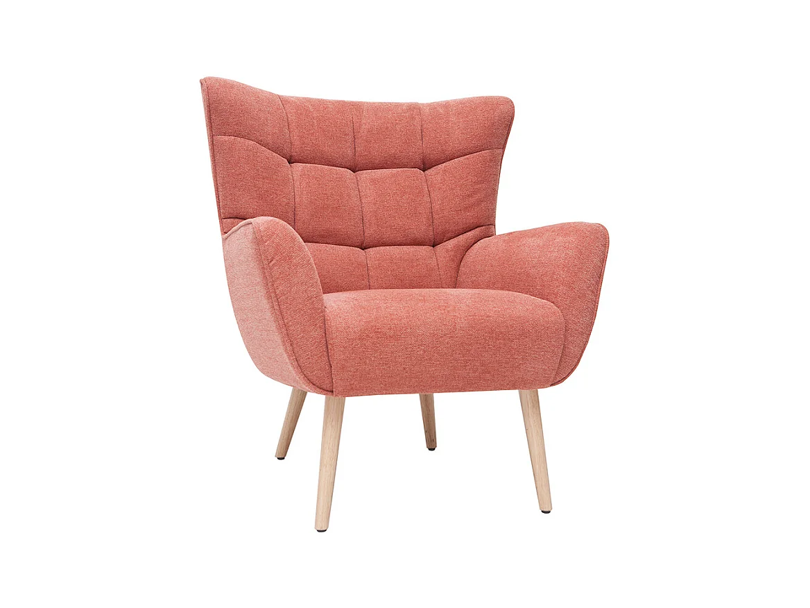 Fauteuil scandinave en tissu effet velours texturé terracotta et bois clair AVERY