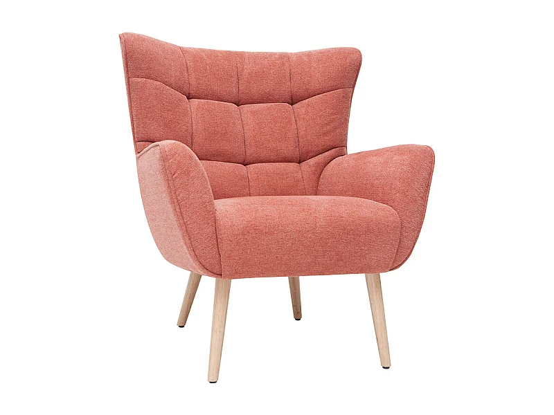 Sillón nórdico efecto terciopelo terracota y madera AVERY