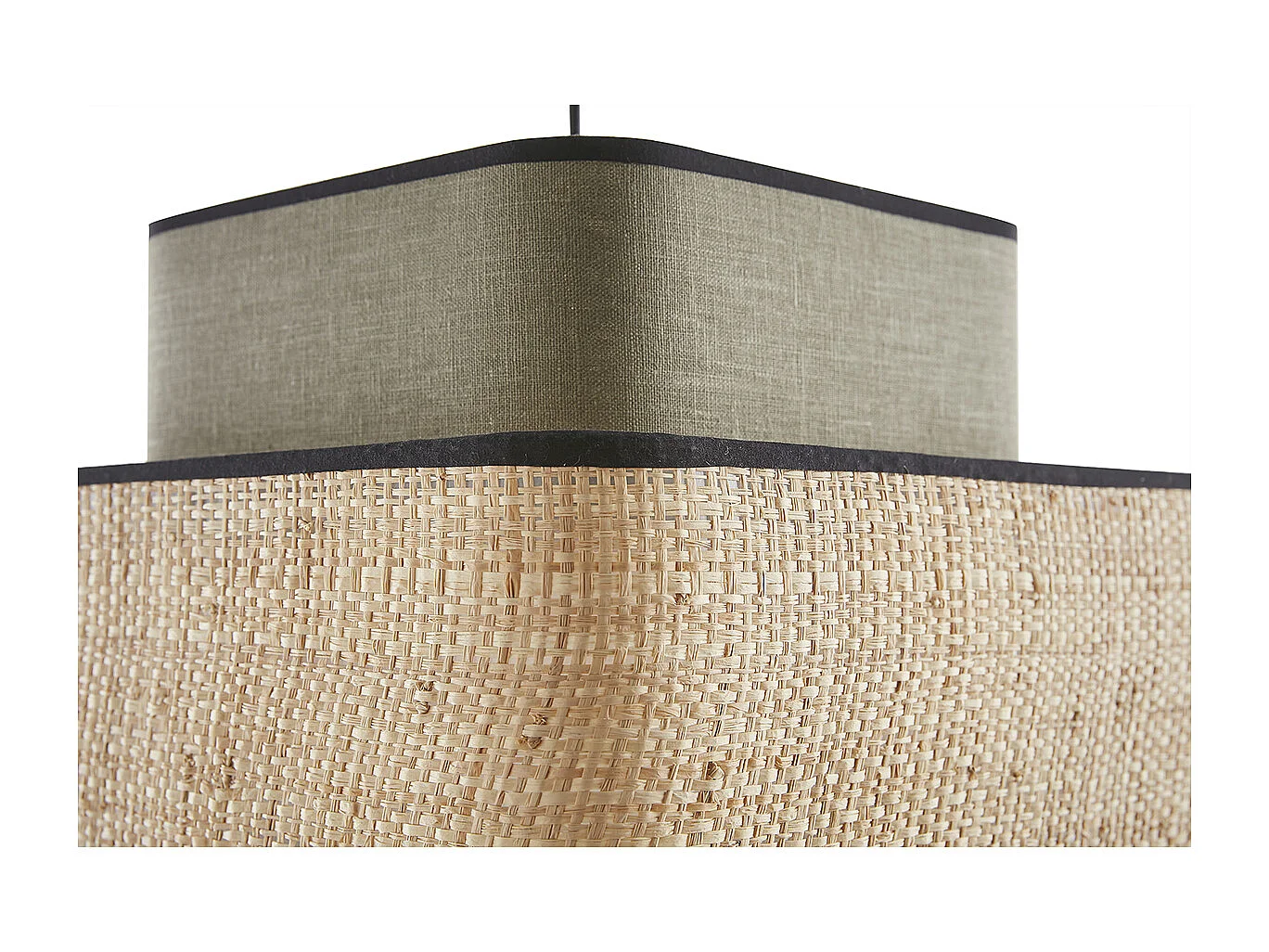 Suspension cube en tissu lin vert kaki et rabane naturelle L35 cm TERA