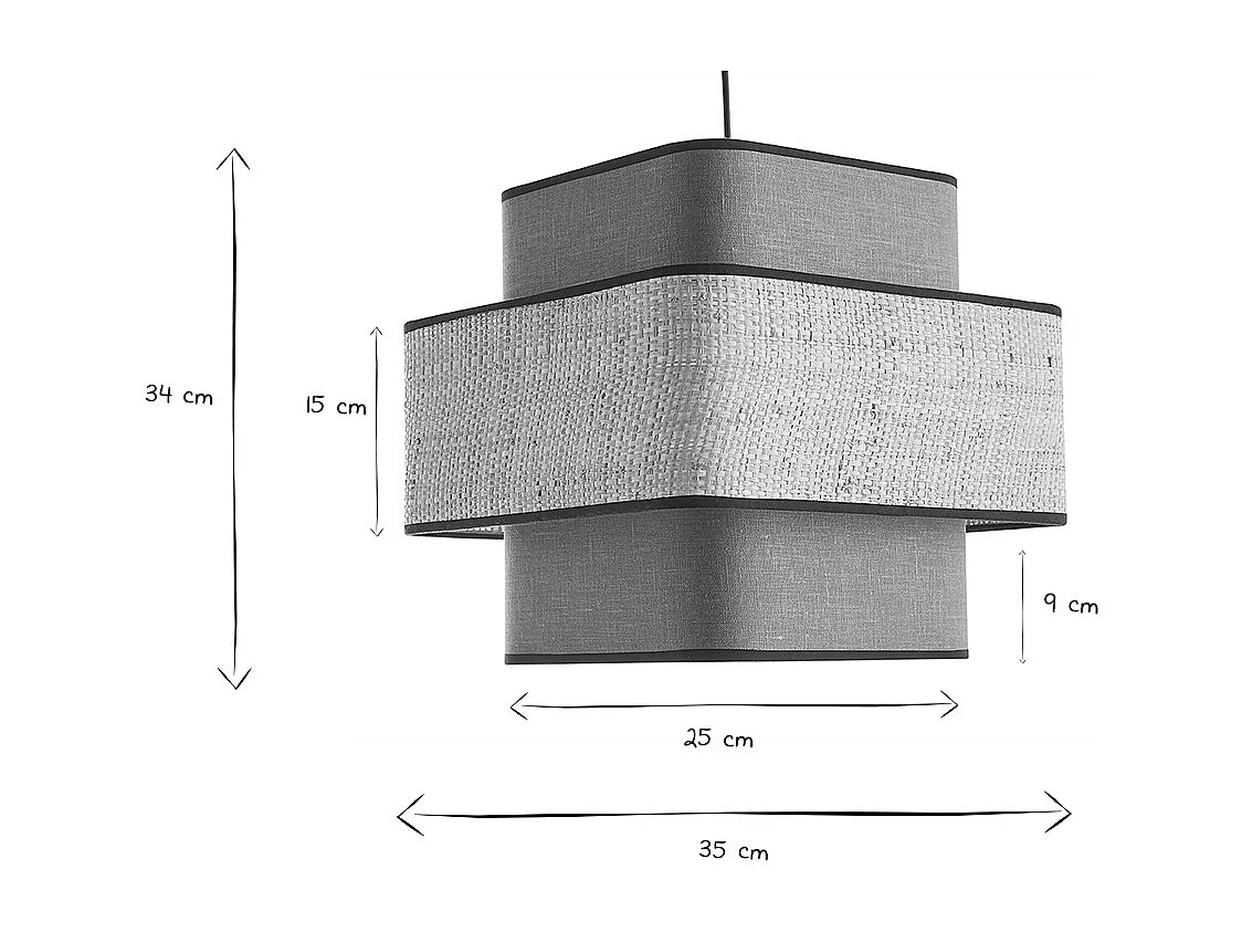 Suspension cube en tissu lin vert kaki et rabane naturelle L35 cm TERA