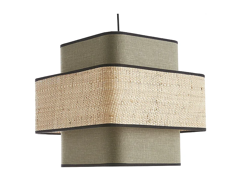 Suspension cube en tissu lin vert kaki et rabane naturelle L35 cm TERA