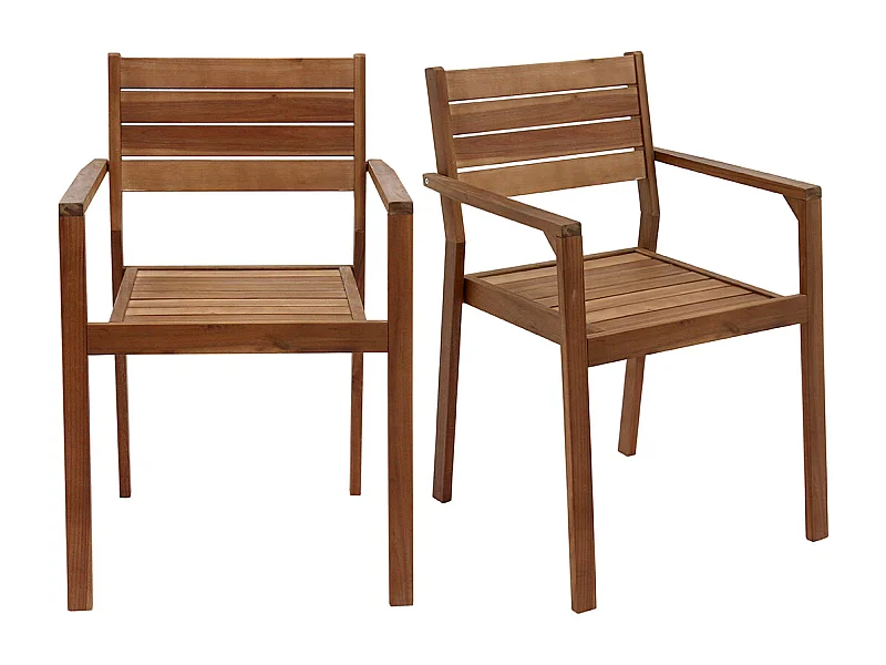 Set de 2 sillones de jardín apilables de acacia maciza CANOPEE