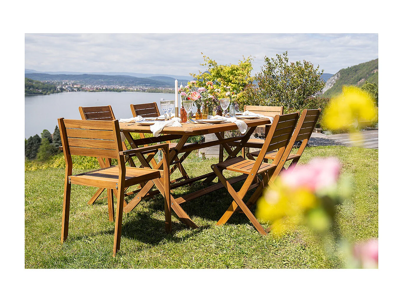 Gartensessel stapelbar aus massivem Akazienholz 2er-Set CANOPEE