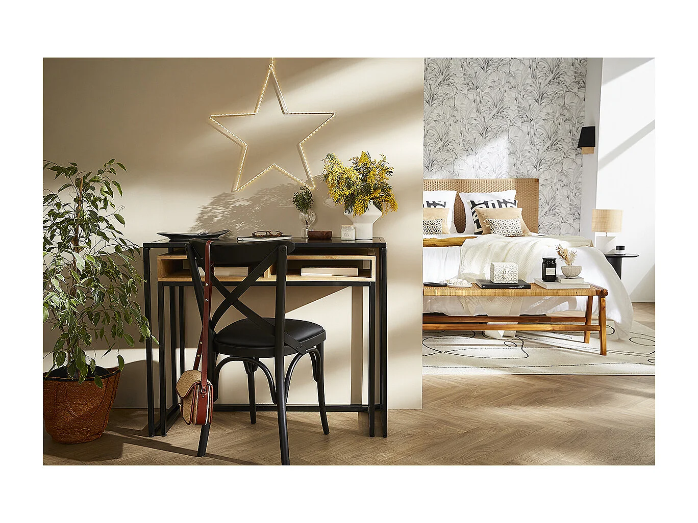 Mesa consola / escritorio de madera de mango maciza y metal 100 cm YPKA