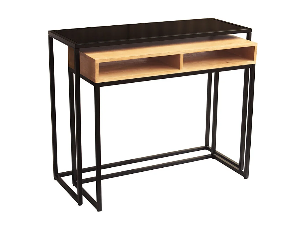 Mesa consola / escritorio de madera de mango maciza y metal 100 cm YPKA