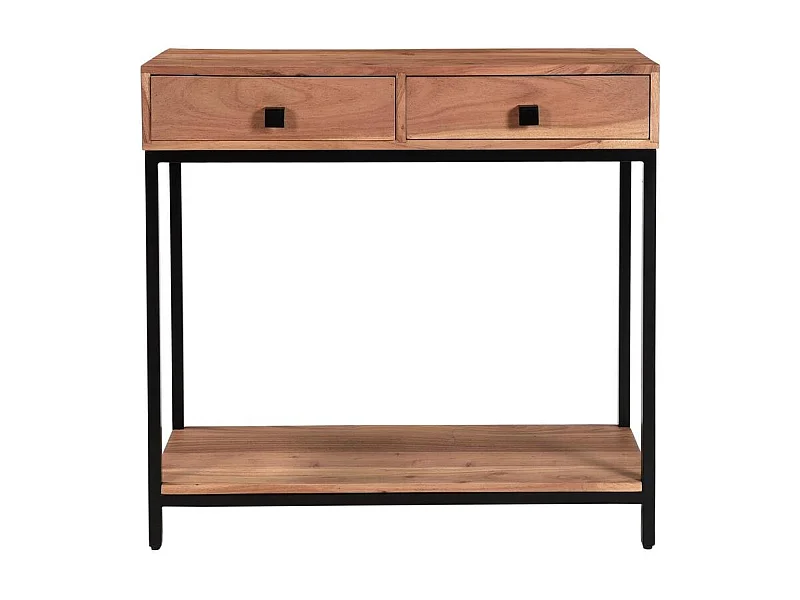 Mesa consola de acacia y metal con 2 cajones 80 cm AXELLE