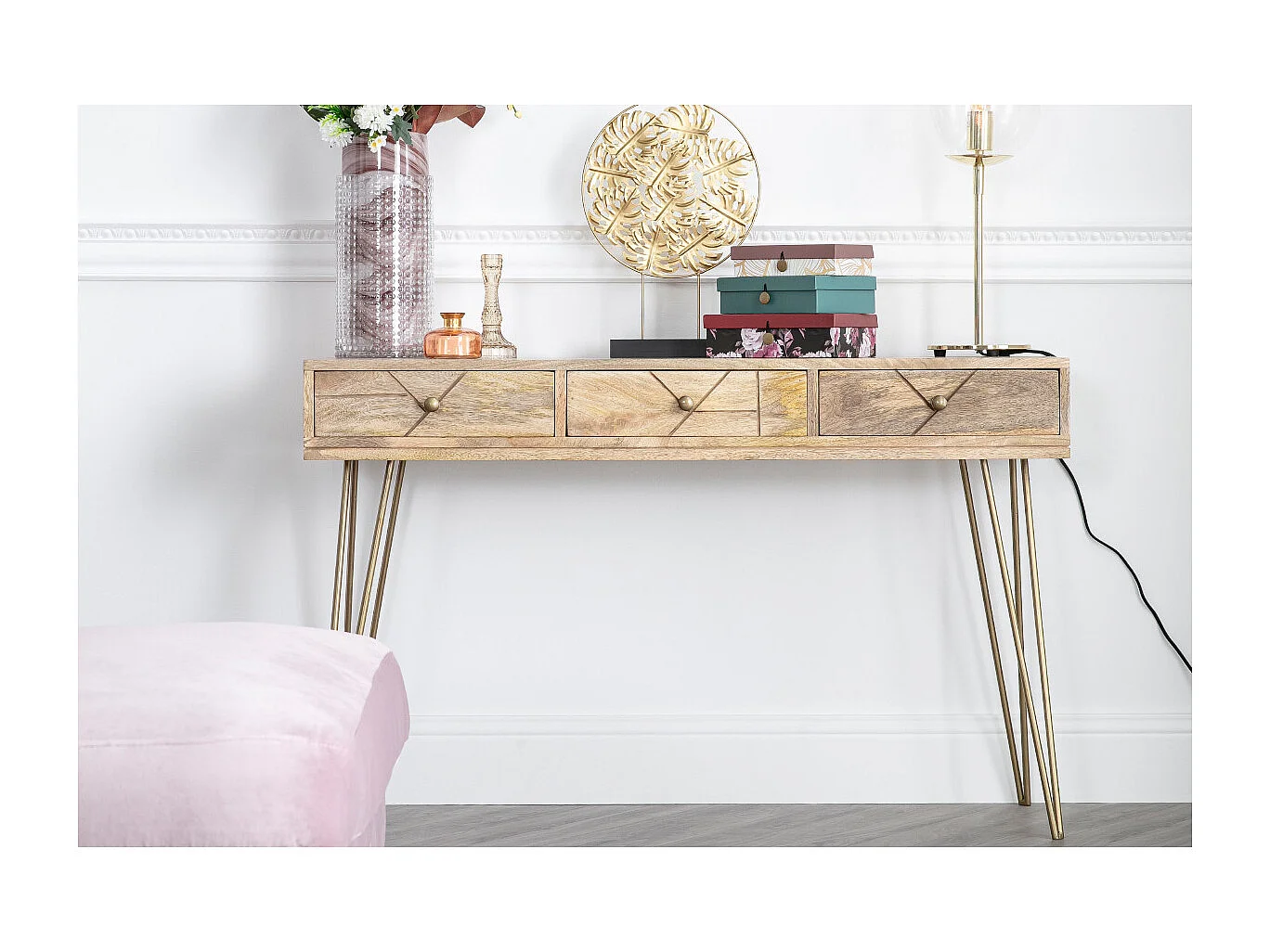 Consola en mango y metal dorado L120 cm LINIUM